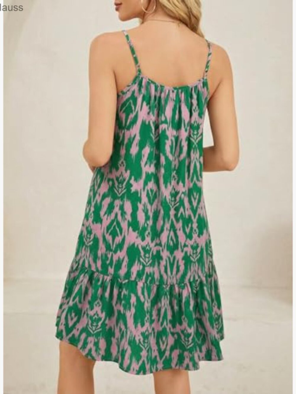 Spaghetti Strap V-Neck Smocked Boho Mini Dress Flowy Summer Casual - Picture 3 of 7